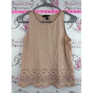 New Look tank top flowers pink Beige Eyelet Hem Sleeveless Tank Top